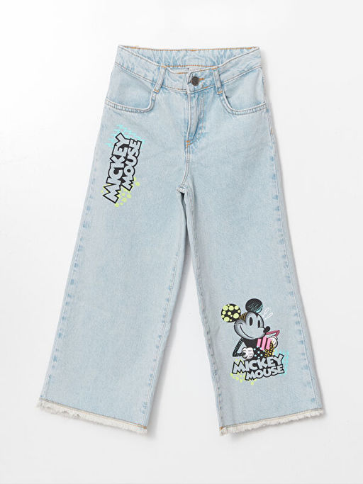 Beli Ayarlanabilir Lastikli Mickey Mouse Bask?l? K?z ?ocuk Jean Pantolon