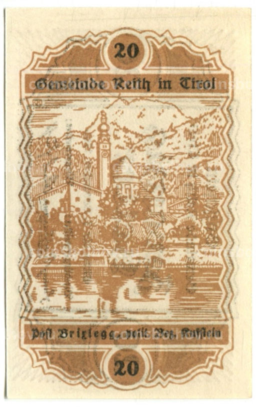 Банкнота 20 геллеров 1920 года Австрия Райт (нотгельд)