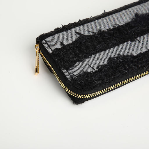 Кошелёк женский на молнии, 20×2×10 см, джинсовый, в полоску, чёрный