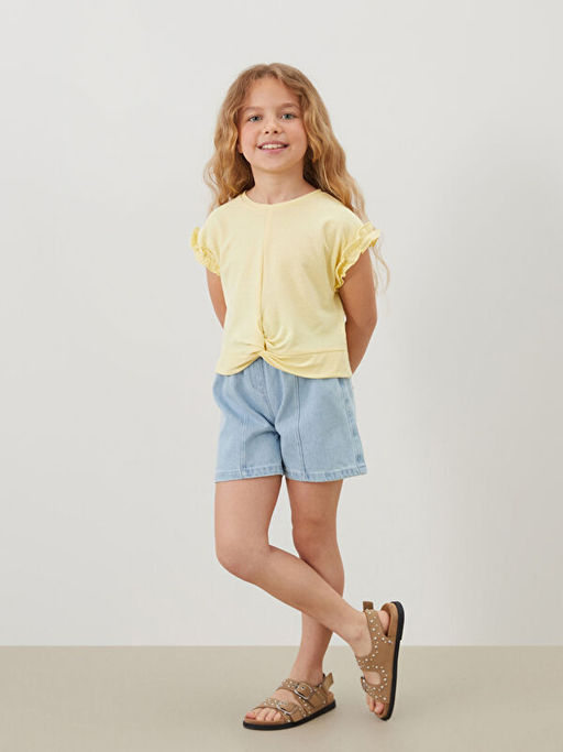 Bisiklet Yaka Penye F?rf?rl? K?z ?ocuk Ti??rt