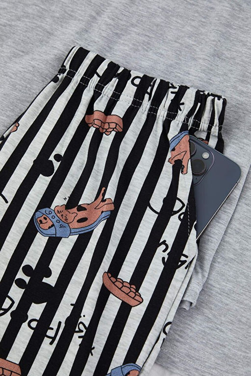 Gri Melanj Regular Fit Kedi Bask_l_ Pamuklu _rme Pijama Tak_m_ TMNAW26PT00046 - Trendyolmilla фото 2