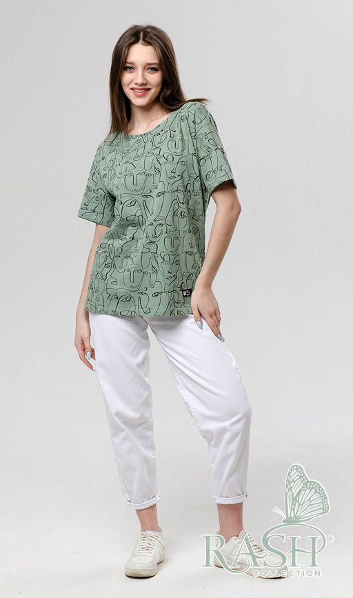 Футболка "Лица" oversize оливка Цвет:как на фото