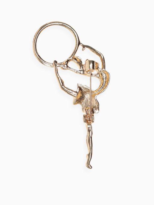 Брошь Гимнастка с хула-хупом, цвет чёрно-белый в золоте