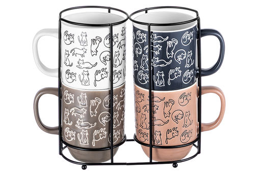 Набор 4 кружек 400 мл 12*8,5*11см Кошачья жизнь на металлической подставке - Elan gallery фото 5