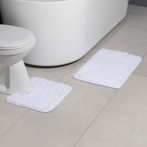 Коврики для ванной и туалета Доляна Пушистик, 2 шт: 38?40 см, 40?60 см, цвет белый  фото 2