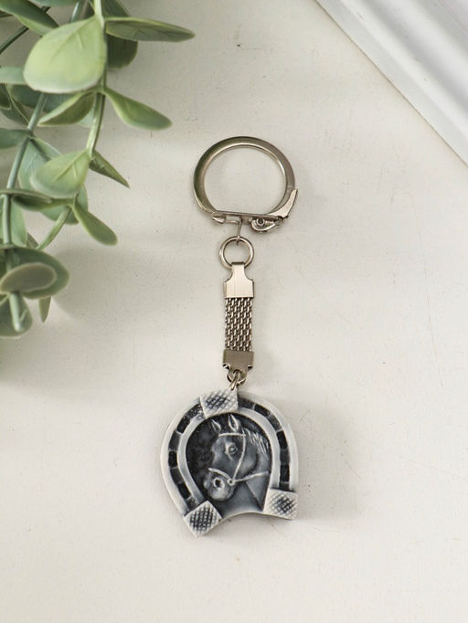 Брелок для ключей на кольце Подкова с головой лошади, 3 см