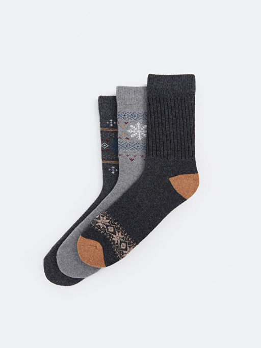 Desenli Y?n Kar???ml? Erkek Soket ?orap 3l?