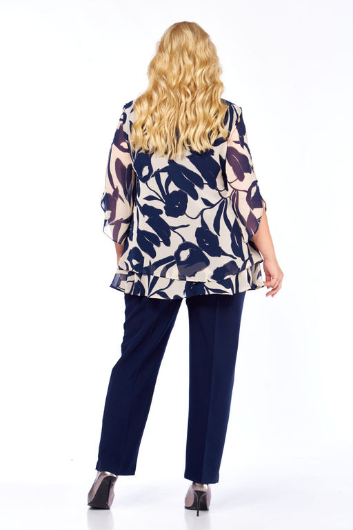 Костюм Элль стиль 2213/8-Р темно-синий+бежевый/темно-синий  фото 9