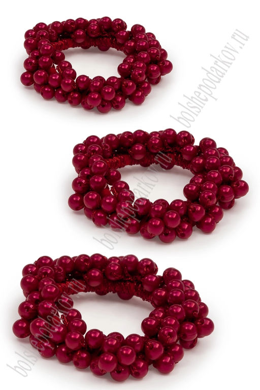 Резинки с бусинами для волос 5 см (3 шт) SF-8012, красный