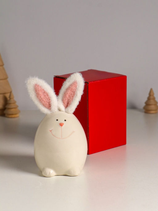 Фигурка керамика, текстиль Зайчик в форме яйца, белый, 7.2?7.2?12.5 см