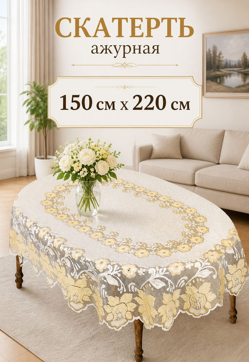 Скатерть арт. 244081/150/3, овальная, размеры 150 см х 220 см, цвет кремово-золотистый - Firanka фото 11