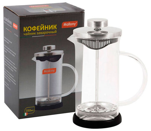 Чайник/кофейник (френч-пресс) стеклянный NERO GFP01-350ML чёрный 950065 /Mallony/  фото 4