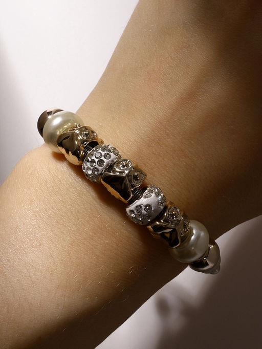 Браслет жемчуг «Марджери» сова, цвет белый в серебре, d=6.5 см