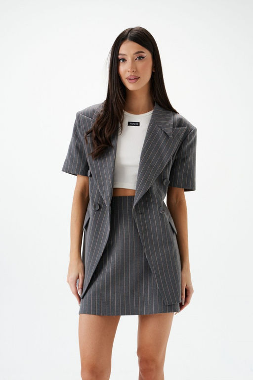 Пальто-пиджак Annete А5447 двубортный костюмная ткань серый  фото 6