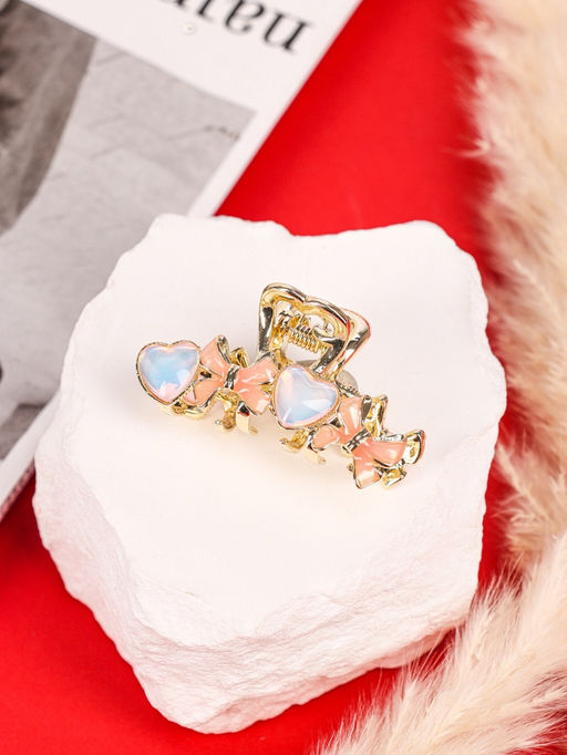 Цена за 6 шт. Крабик для волос «Хлоя галант», сердца банты, 4.5 см, золото