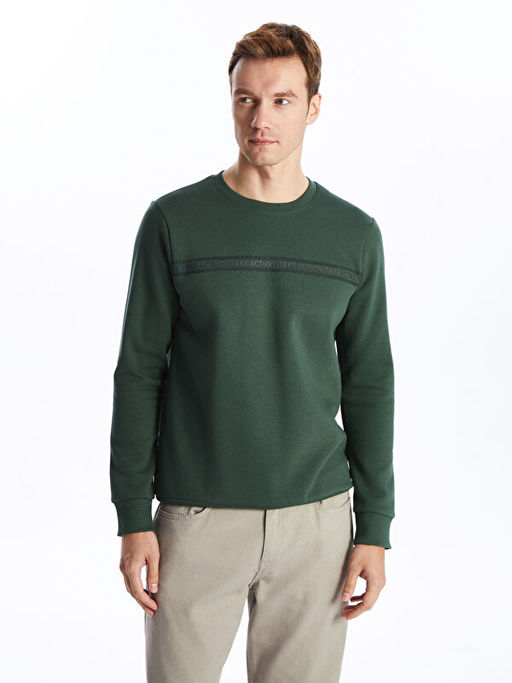 Bisiklet Yaka Bask?l? Erkek Kal?n Sweatshirt