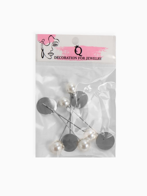 Основа Брошь-игла с бусиной d=1 см (набор 5 шт.), L=5 см, площадка 1.5 см, цвет серебро