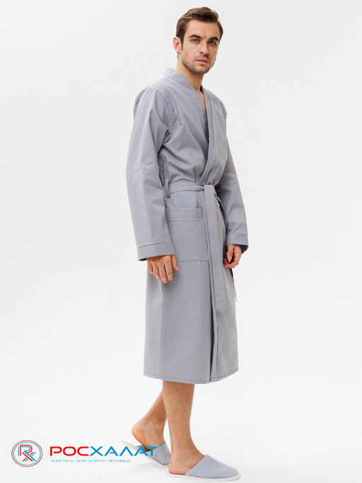 Мужской вафельный халат с планкой серый В-03 (20) - Росхалат фото 10