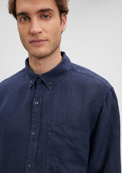 Lacivert Keten Gomlek - Mavi фото 5