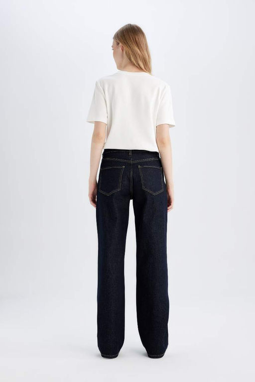 Прямые длинные джинсовые брюки с высокой талией - Defacto фото 6