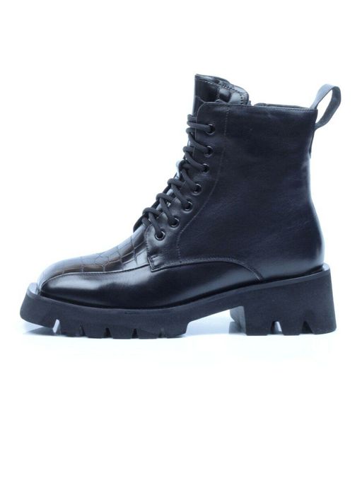 01-CG34-1 BLACK Ботинки демисезонные женские (натуральная кожа, байка)