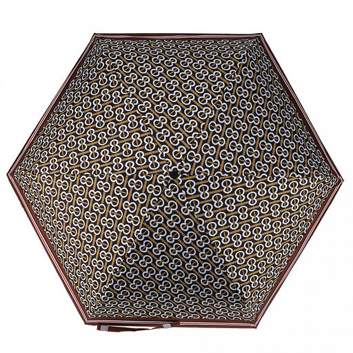 Зонт-мини механический Орнамент ткань эпонж (полиэстер) + черное УФ-покрытие, 6 лучей, д/купола 90см, 5 сложений, 17см в сложенном виде, механизм против ветра, пластмассовая ручка, цвет черный, коричневый кант, 225гр (Китай) - Домашняя Мода фото 4