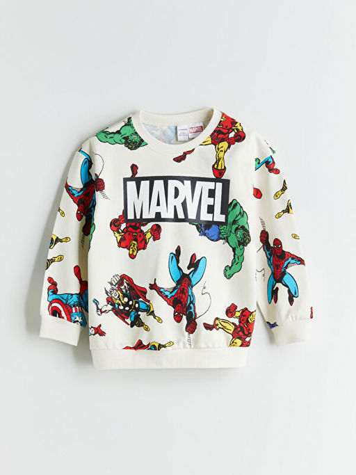 Bisiklet Yaka Marvel Bask?l? Erkek ?ocuk Sweatshirt ve E?ofman Alt?