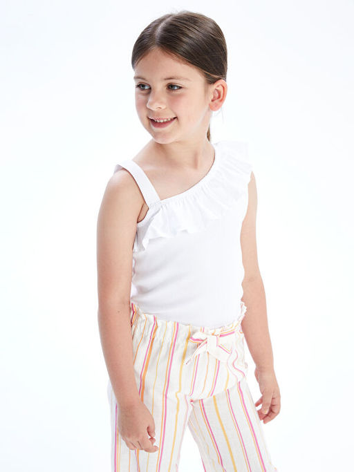 Kay?k Yaka D?z Volanl? K?z ?ocuk Ti??rt