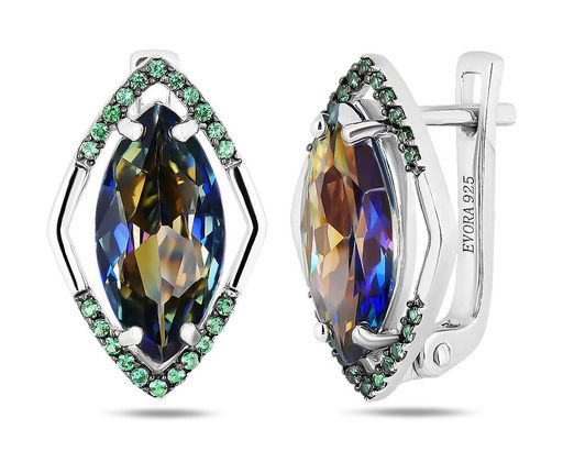 Серьги, мистик кварц синий , наноизумруд, Камея