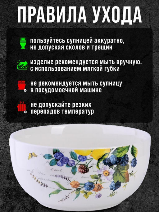 60141 Супница керамическая 580мл Лесные ягоды с лимонами доломит LR (х36)