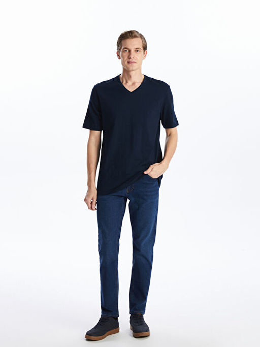 B?y?k Beden V Yaka K?sa Kollu Penye Erkek Ti??rt