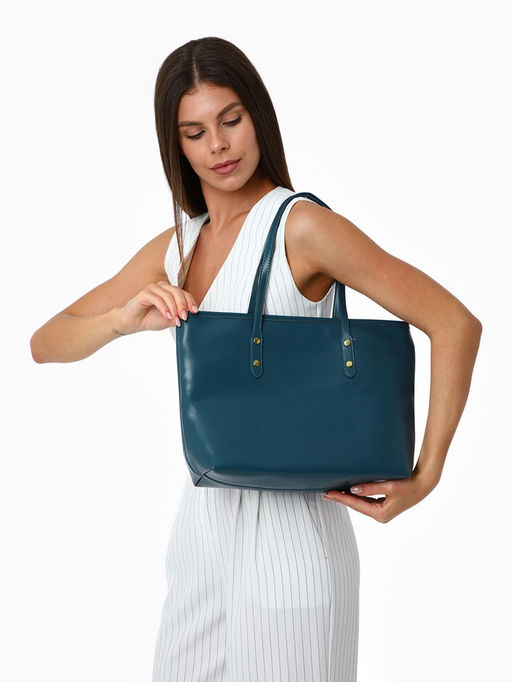 Сумка-шопер женская на молнии, размер 30.5×12×27 см, однотонная, синяя