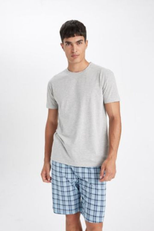 Pijama Tak?m? Bisiklet Yaka K?sa Kollu Ust Desenli Beli Lastikli Sort Alt