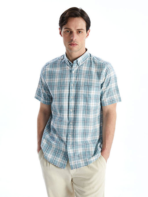 Regular Fit K?sa Kollu Ekose Poplin Erkek G?mlek