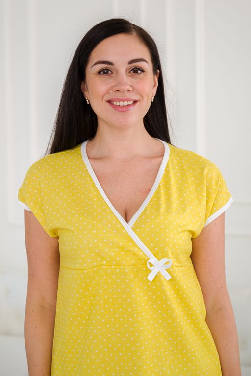 Ночная сорочка из кулирки Социал спущенное плечо горошек нежно-желтый - Амадэль фото 2