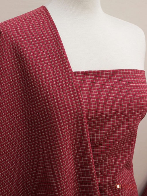 Пестрядь Средняя двухцветная клетка на бордово-малиновом, ш.1.45м, хлопок-95%, п/э-5%, 130гр/м.кв - Купава фото 2