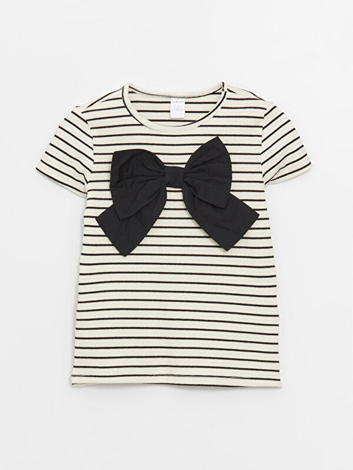 Bisiklet Yaka K?sa Kollu ?izgili K?z Bebek Ti??rt - Waikiki фото 2