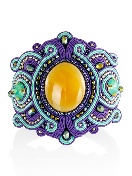 Эффектный браслет Индия с натуральным цельным янтарём и бисером