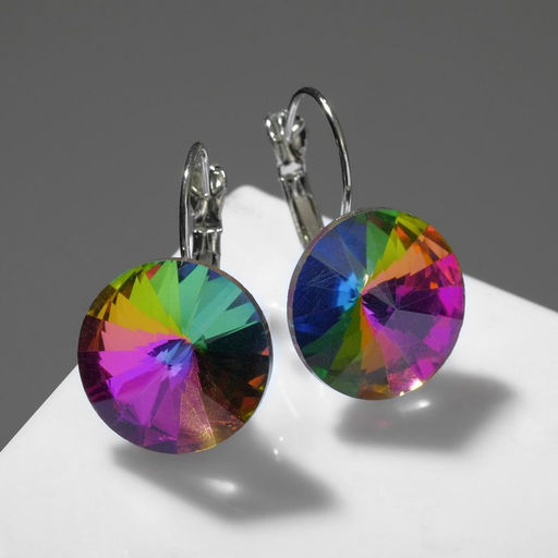 Серьги со стразами «Яркая классика», бензиновые в серебре, d=1.6 см