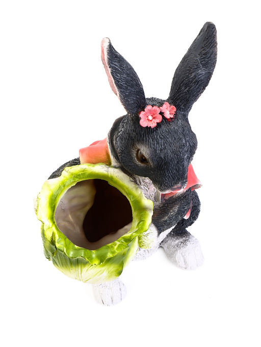 Садовая фигура из полистоуна Зайчик с капустой, 18?17?31 см, с кашпо