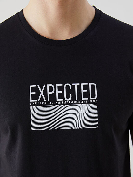 Bisiklet Yaka Bask?l? Penye Erkek Ti??rt