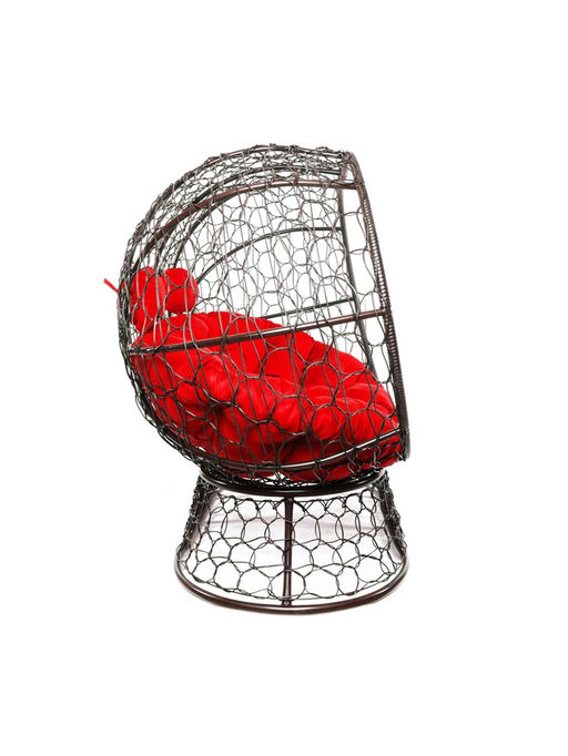 Диван садовый «Лежебока», 176×113×95 см, с искусственным ротангом, коричневый, с красной подушкой