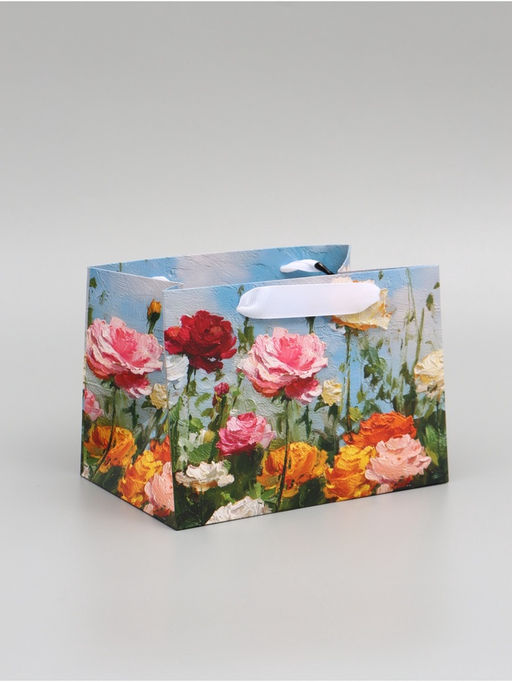 Цена за 2 шт. Пакет подарочный с широким дном «Цветы» 20 × 14 × 13,2 см