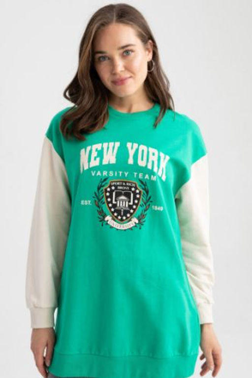 Relax Fit Bisiklet Yaka Universite Bask?l? Sweatshirt Tunik