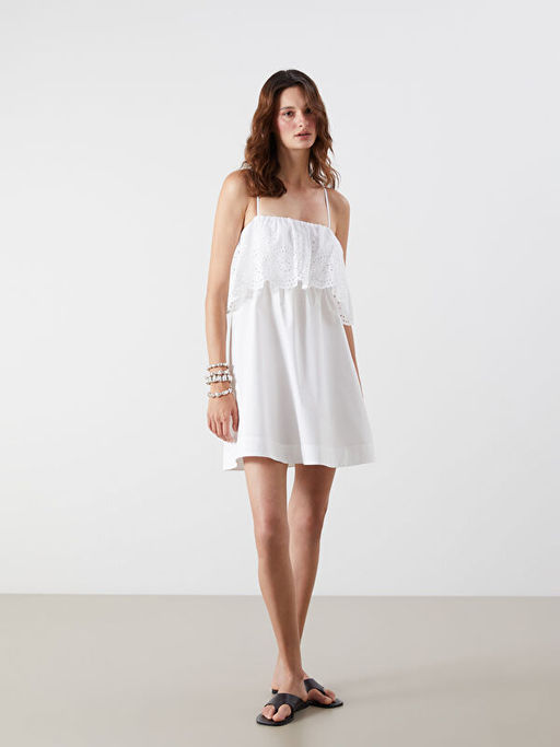 Kare Yaka F?rf?rl? Poplin Mini Elbise