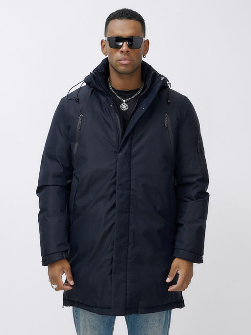 Парка мужская зимняя удлиненная темно-синего цвета 8385TS