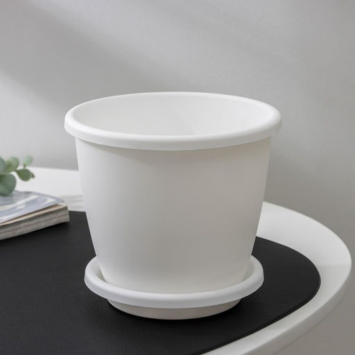 Цена за 2 шт. Горшок для цветов с поддоном «Альтернатива. Афина», 1.1 л, пластиковый, белый