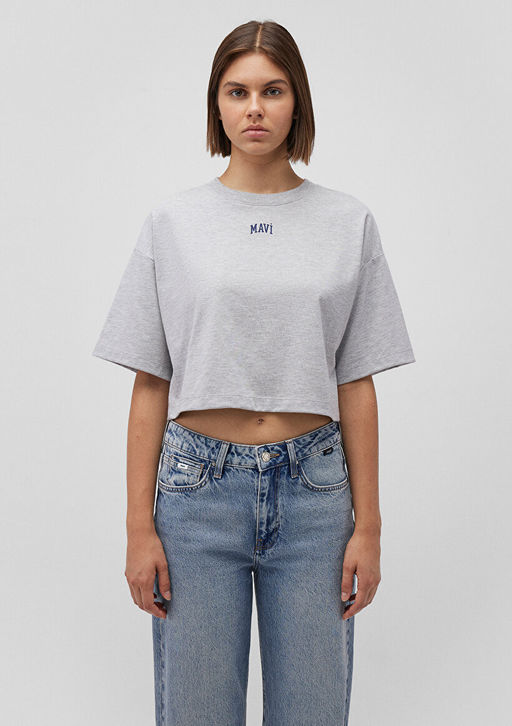 Mavi Logo Bask?l? Gri Crop Tisort  фото 3