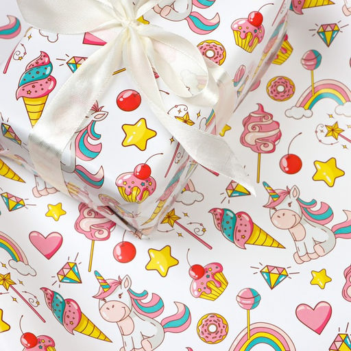 Цена за 2 шт. Бумага упаковочная глянцевая «Единорожки», 70×100 см, 1 лист