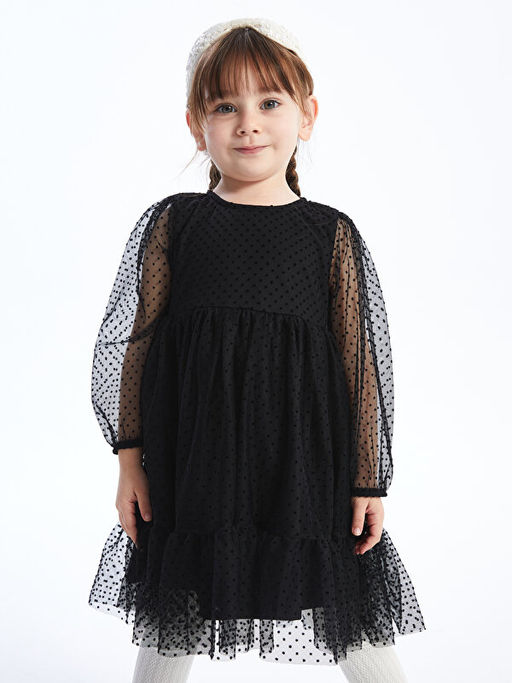 Bisiklet Yaka Uzun Kollu K?z Bebek Elbise